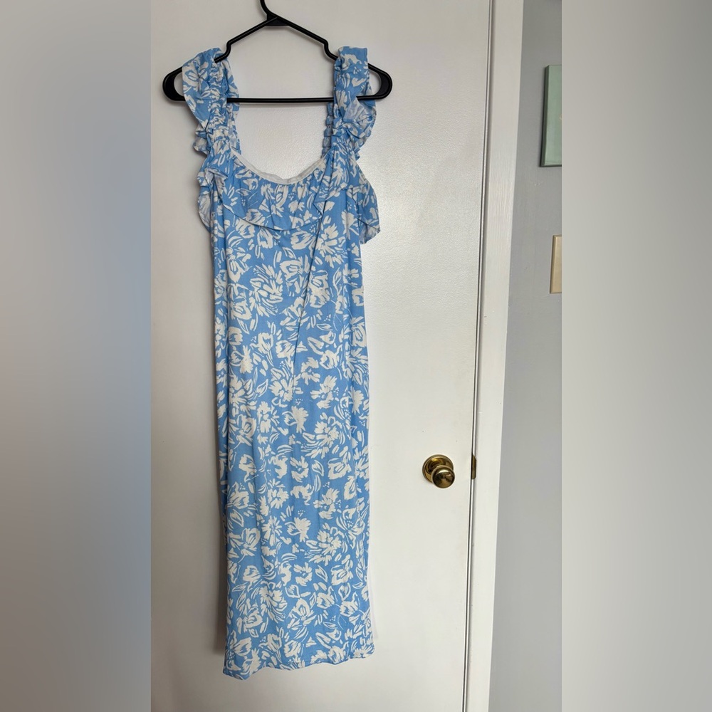 Sugarlips Allegra Floral Blue and White Midi Dress like Reformation - Picture 11 of 16